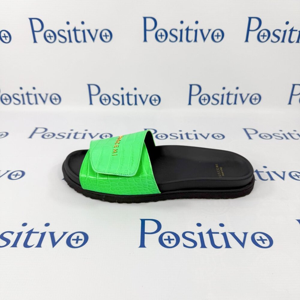 Buscemi Men's Slide Sandal with Neon Green Strap